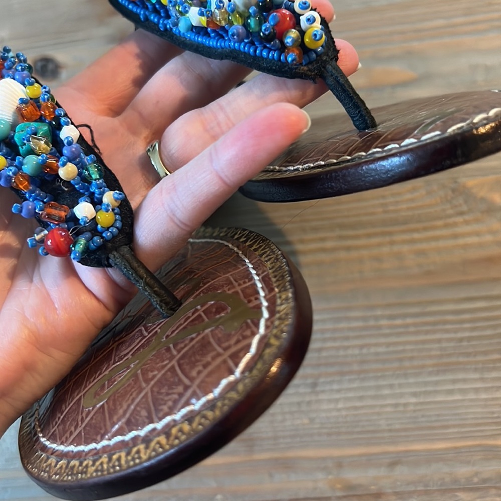 Sam Edelman Gabrielle Beaded Shell Thong Sandals New - Picture 3 of 7